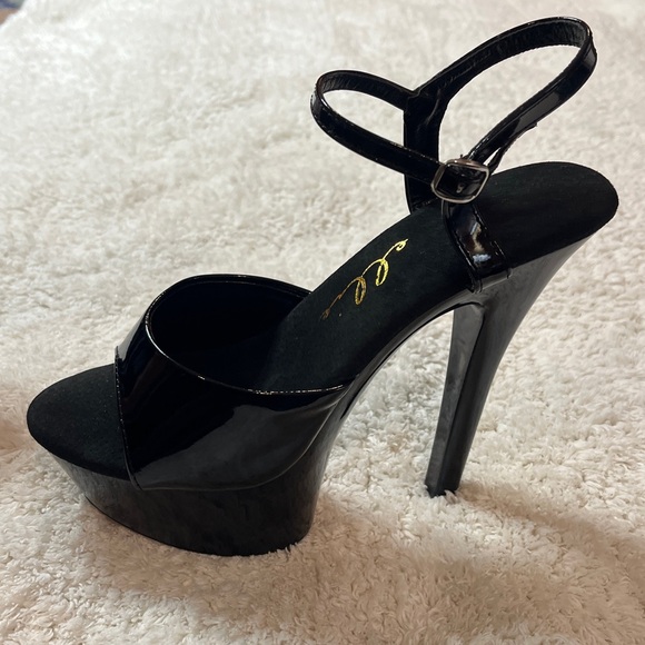 Ellie Black Patent Platform Sandals 6” Heels Size 10 - Picture 3 of 9
